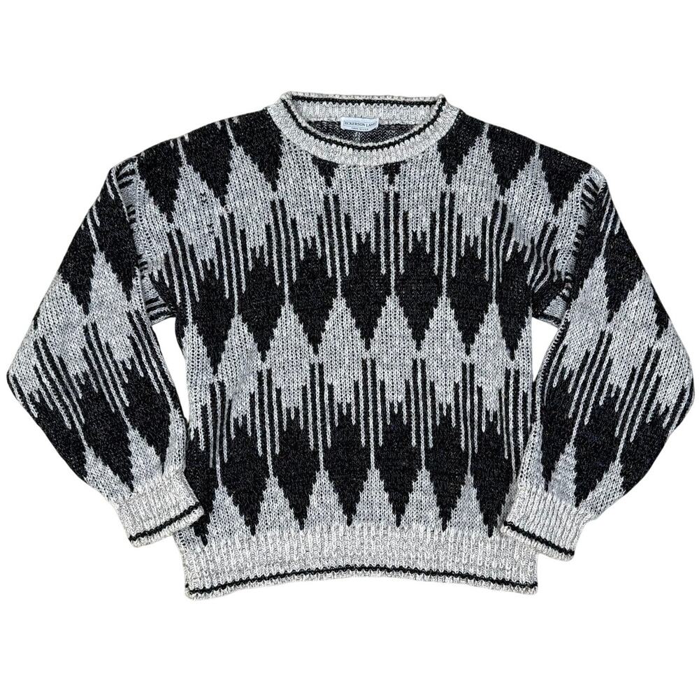 Eckerson Lane Geometric Black White Cotton Sweater Crewneck Mens L USA
